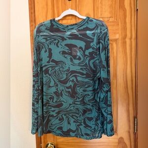 NWT Ava & Viv Teal and Black Swirl Patterned Mesh Top Size 1x